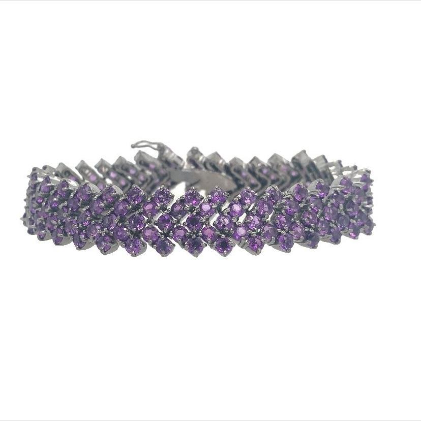 Contemporary New York Amethyst Silver Bracelet For Sale