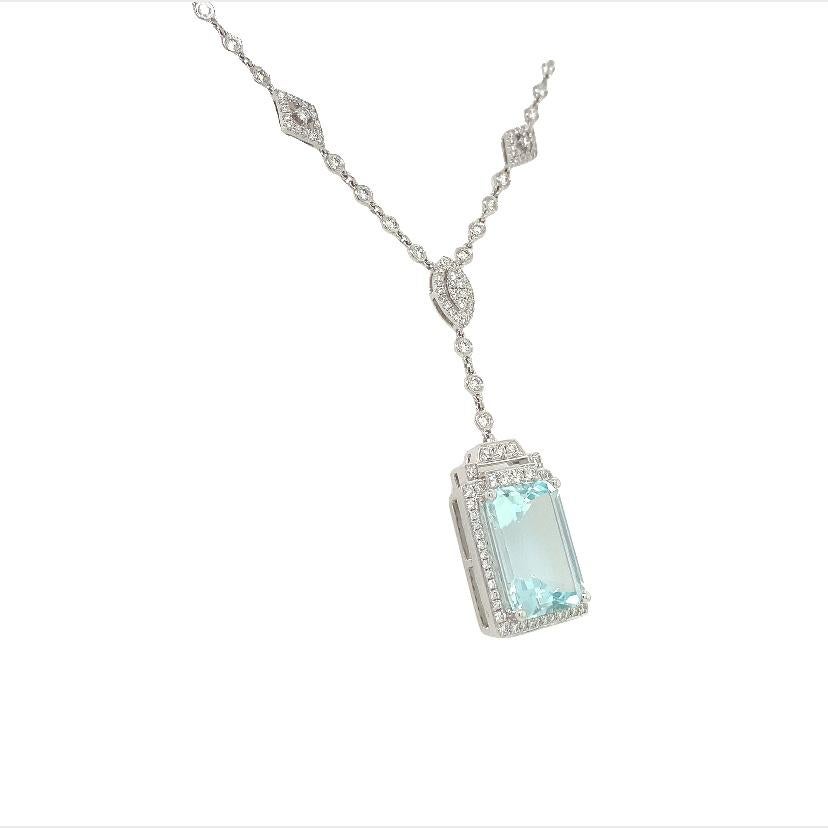 Mixed Cut Lucea New York Aquamarine and Diamond Necklace For Sale