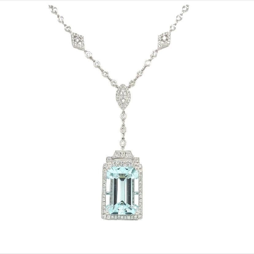 Women's Lucea New York Aquamarine and Diamond Necklace For Sale