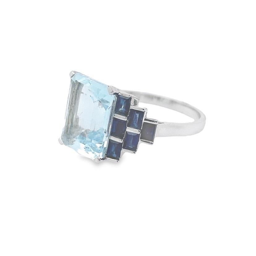 Mixed Cut Lucea New York Aquamarine and Diamond Ring For Sale