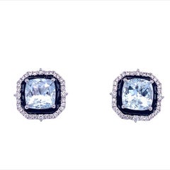Lucea New York Aquamarine and Enamel Diamonds Earrings