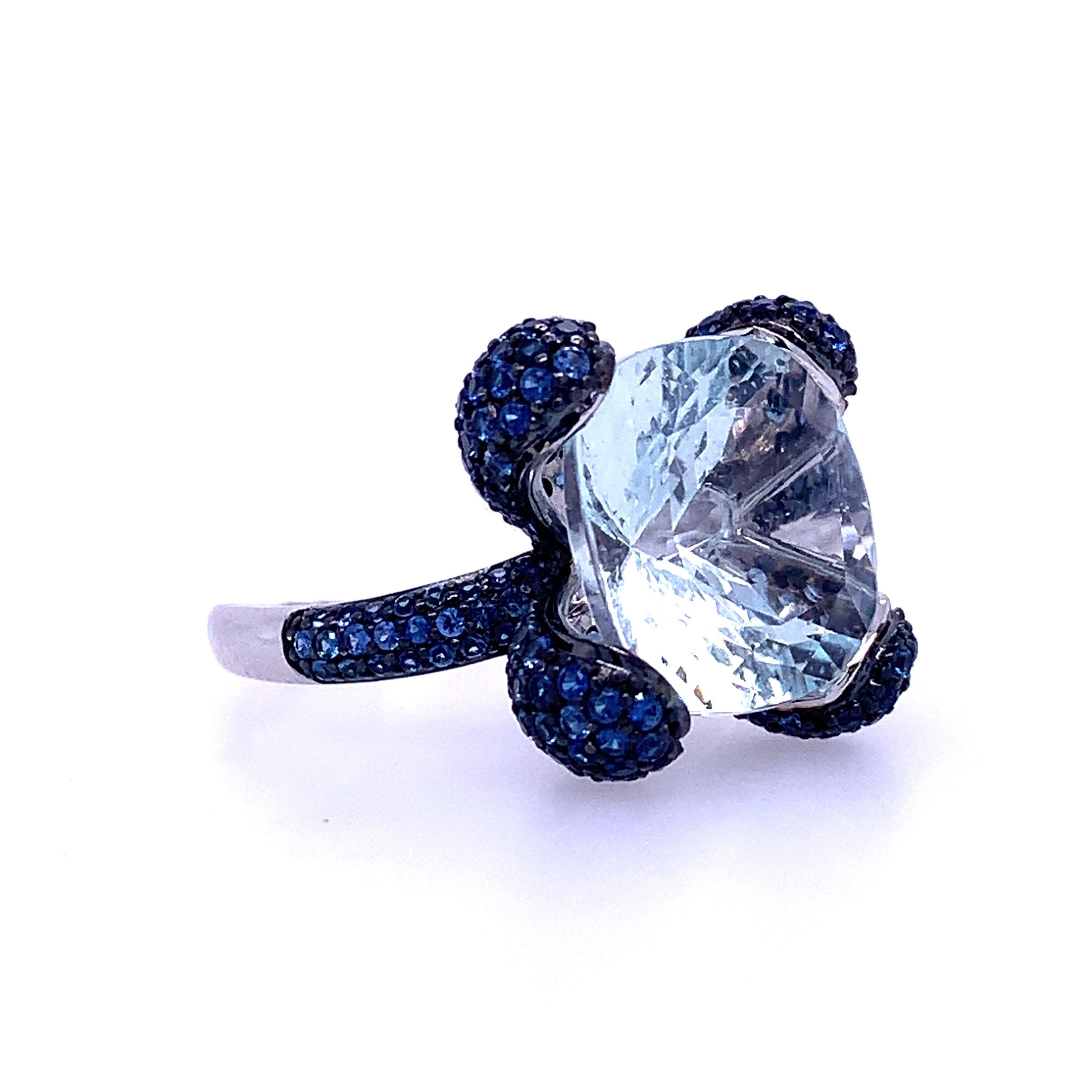 Mixed Cut Lucea New York Aquamarine and Sapphire Ring For Sale