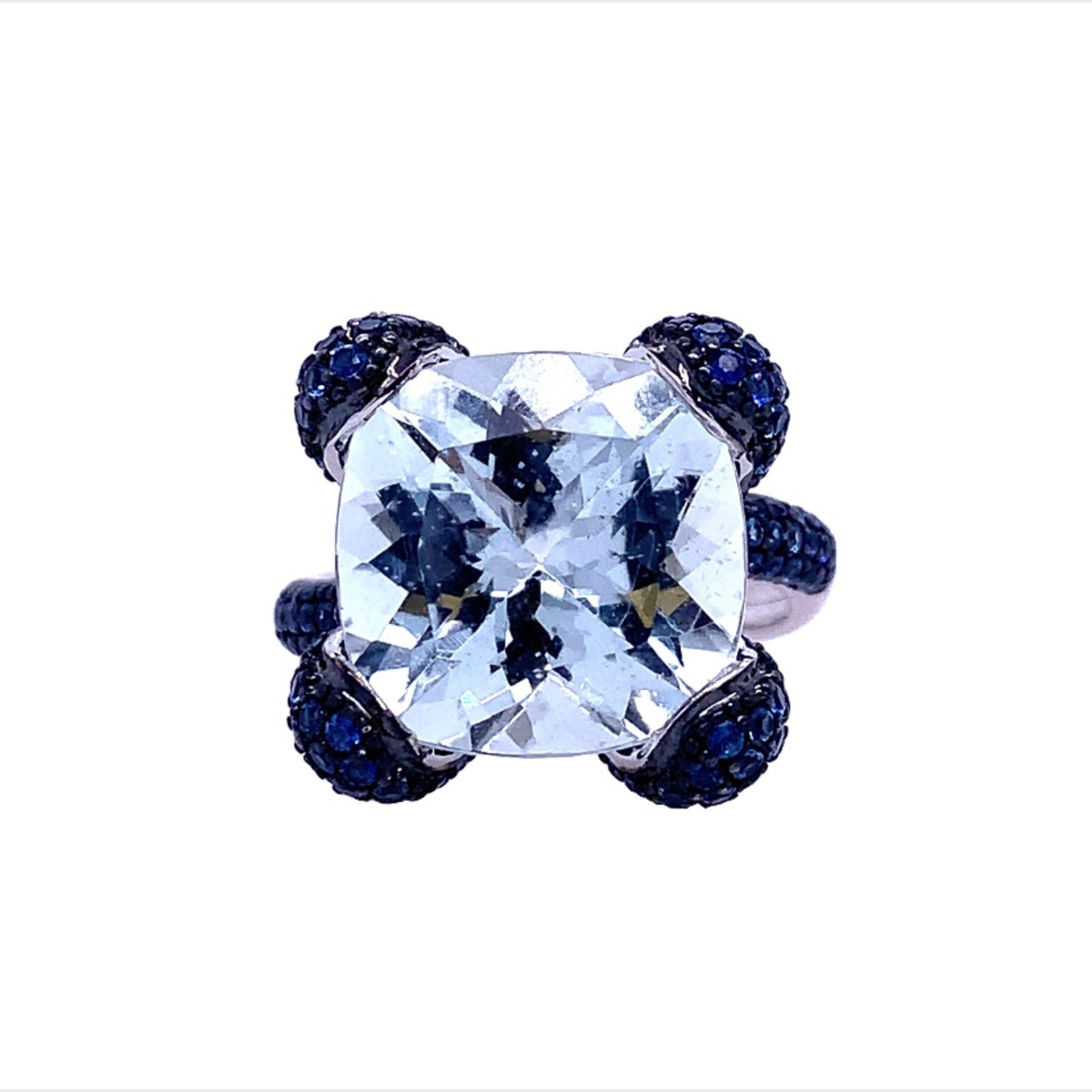 Women's or Men's Lucea New York Aquamarine and Sapphire Ring For Sale
