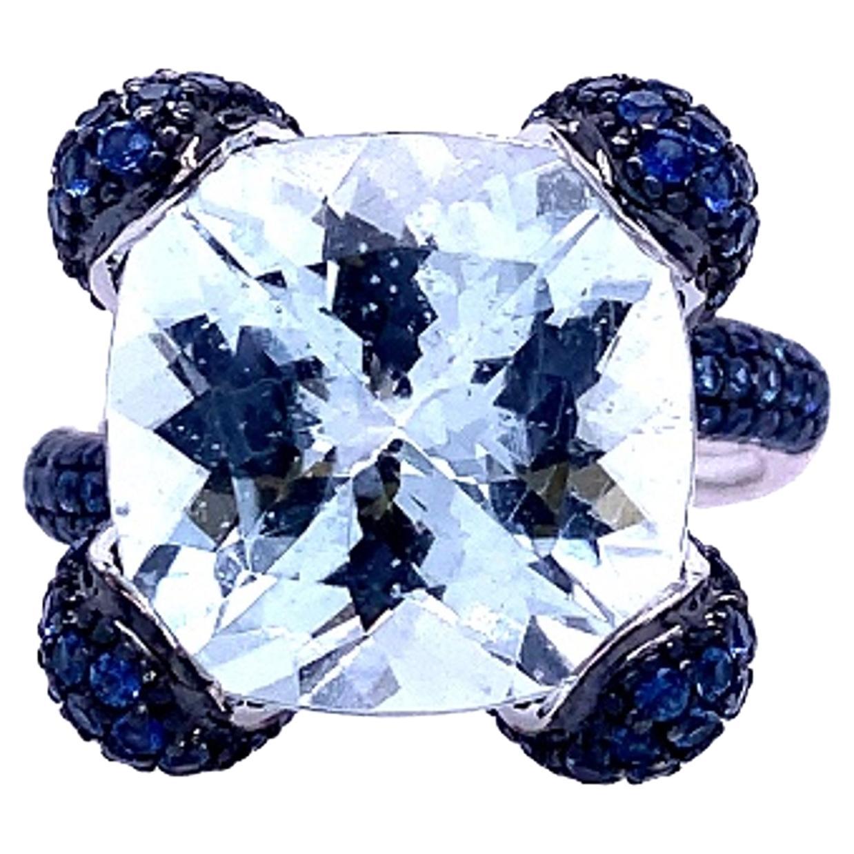 Lucea New York Aquamarine and Sapphire Ring For Sale