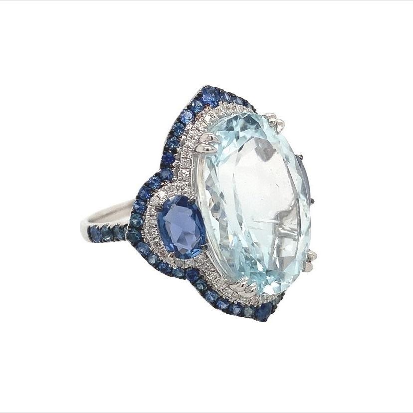 Mixed Cut Lucea New York Aquamarine Blue Sapphire Diamond Ring For Sale