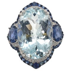 Lucea New York Bague aigue-marine bleue, saphir et diamant