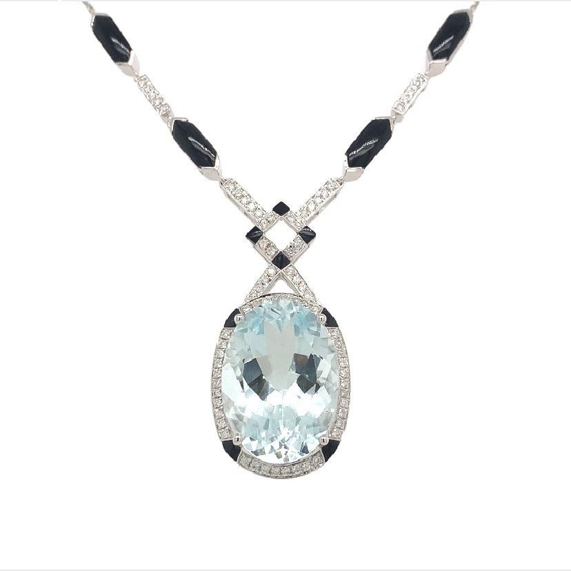 Women's Lucea New York Aquamarine Diamond Agate Pendant For Sale