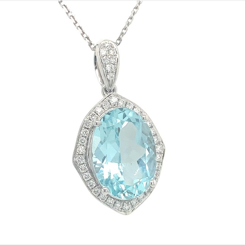 Mixed Cut Lucea New York Aquamarine Diamond Pendant For Sale
