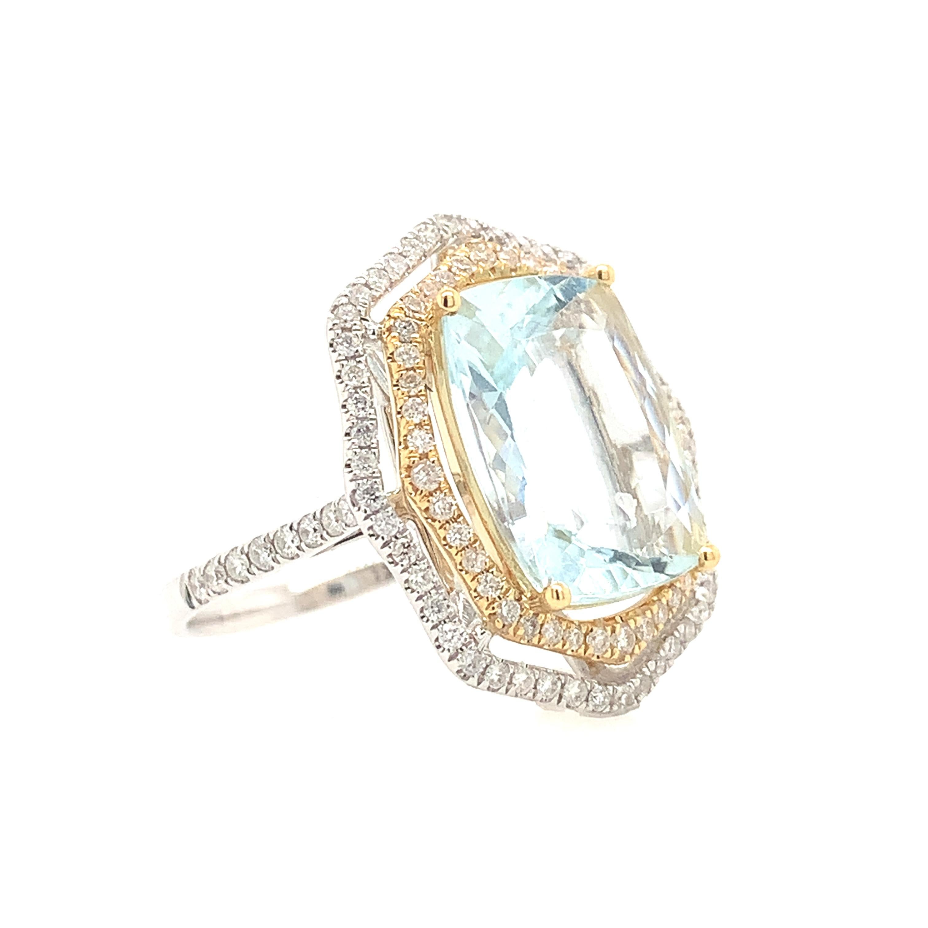Cushion Cut Lucea New York Aquamarine Diamond Ring For Sale