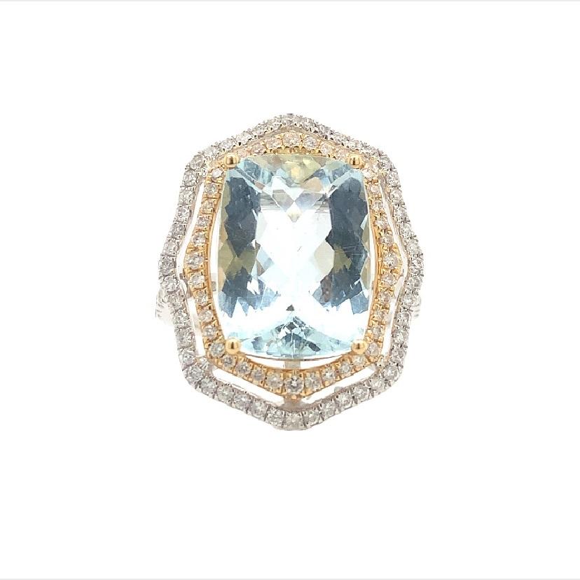Women's or Men's Lucea New York Aquamarine Diamond Ring For Sale