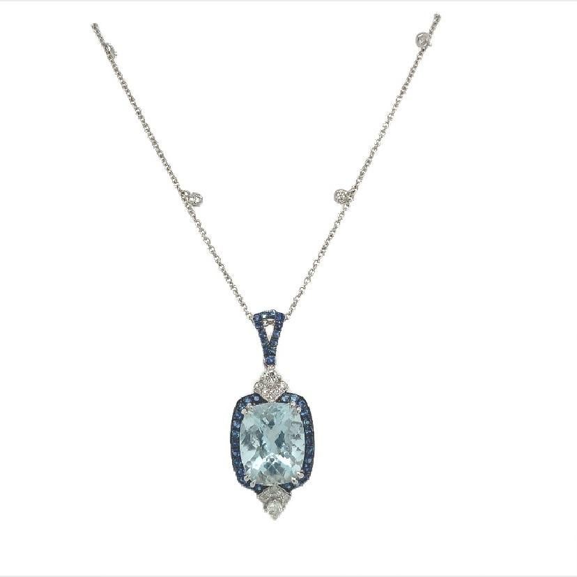 Women's Lucea New York Aquamarine Diamond Sapphire Pendant For Sale