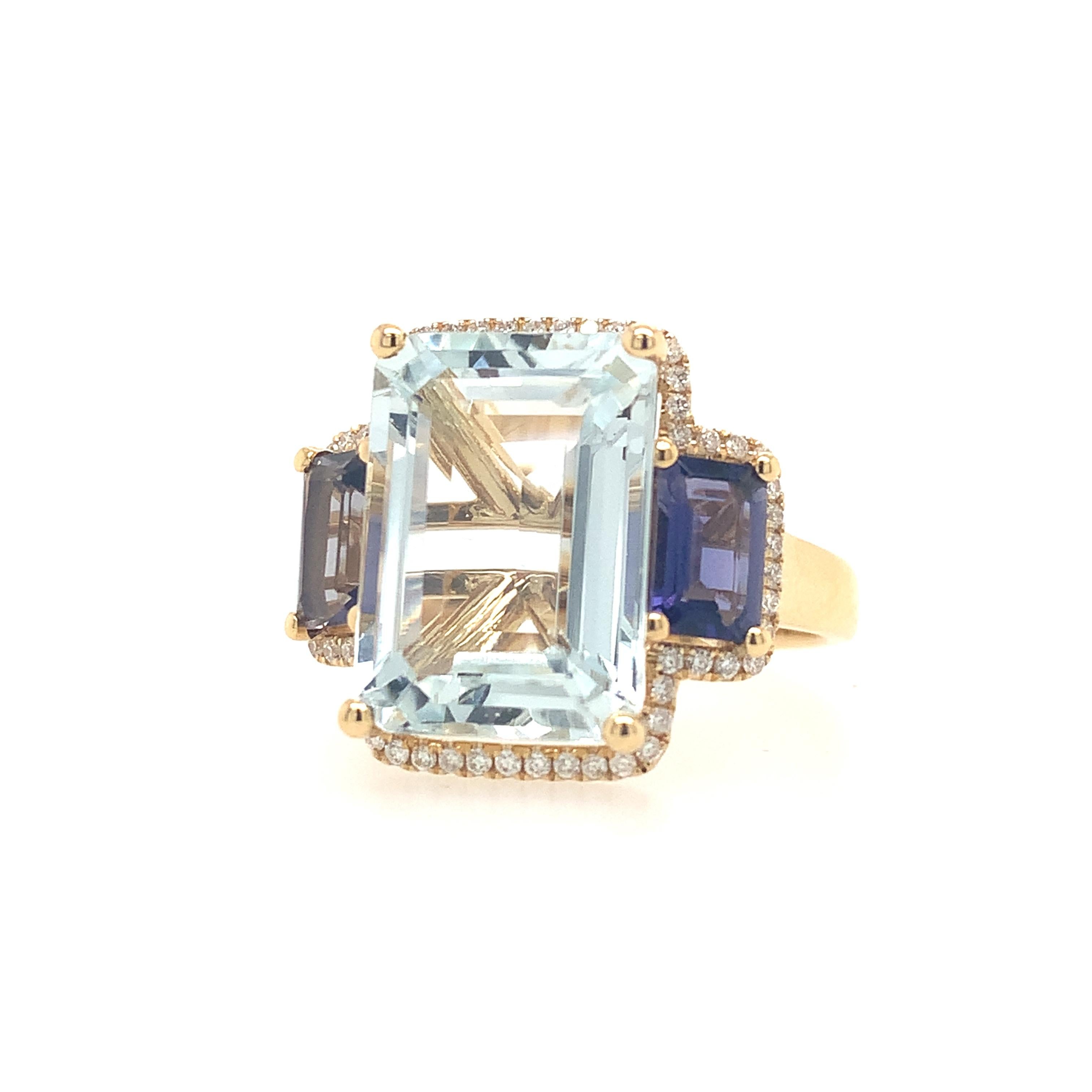 Contemporary Lucea New York Aquamarine, Iolite and Diamond Ring For Sale