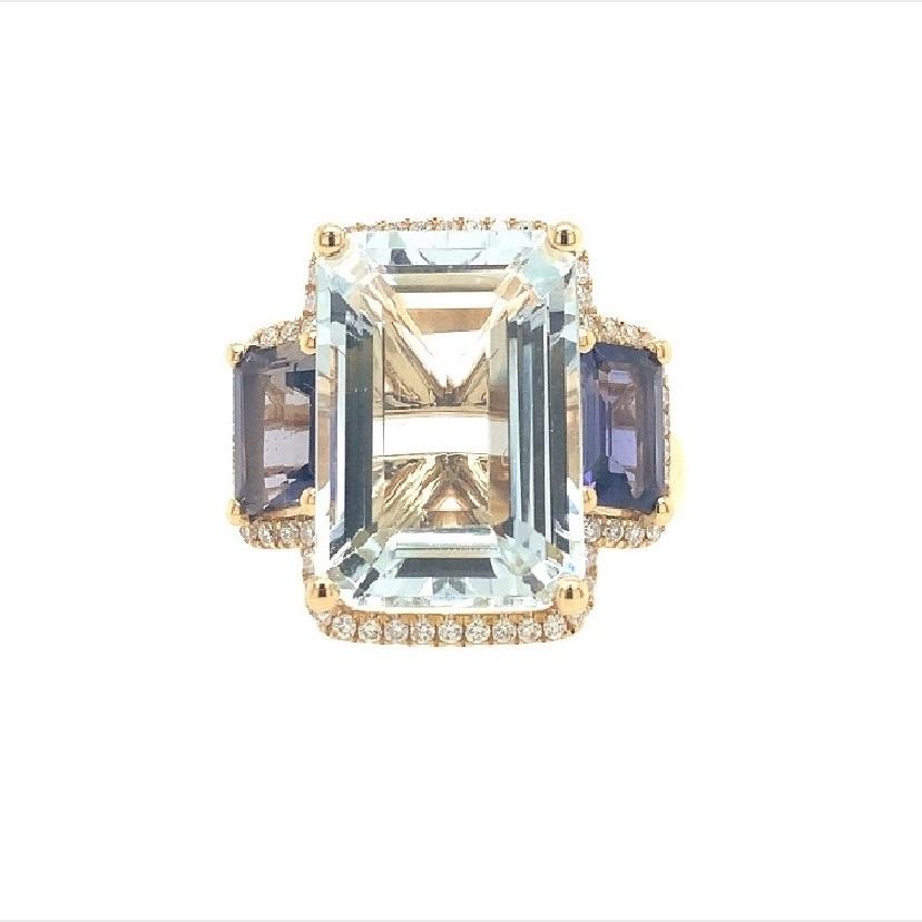 Women's or Men's Lucea New York Aquamarine, Iolite and Diamond Ring For Sale