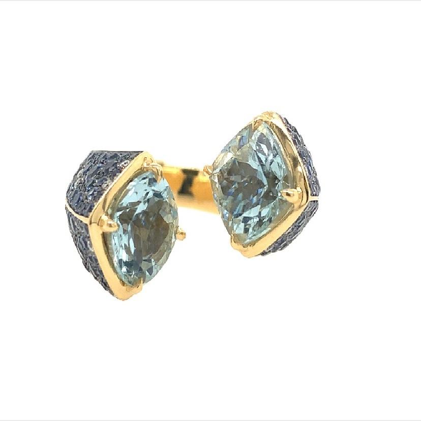 Women's Lucea New York Aquamarine, Sapphire and Diamond Ring For Sale