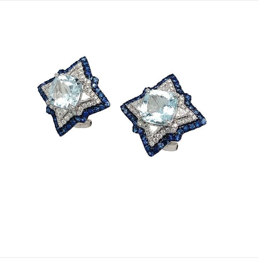 Contemporary Lucea New York Aquamarine Sapphire Diamond Earrings For Sale