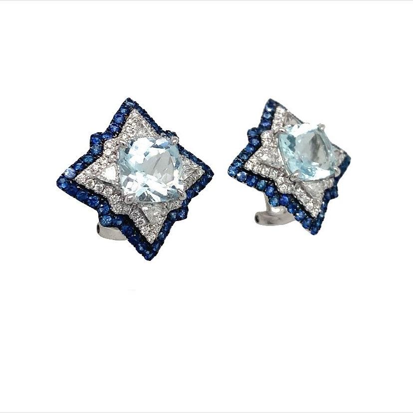 Mixed Cut Lucea New York Aquamarine Sapphire Diamond Earrings For Sale