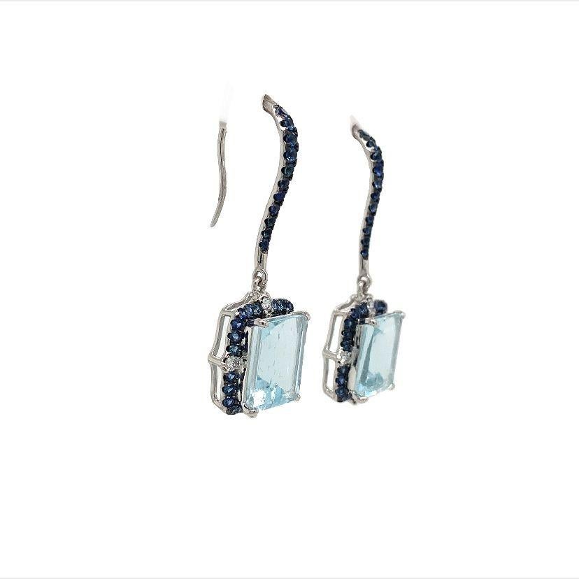 Mixed Cut Lucea New York Aquamarine Sapphire Diamond Earrings For Sale