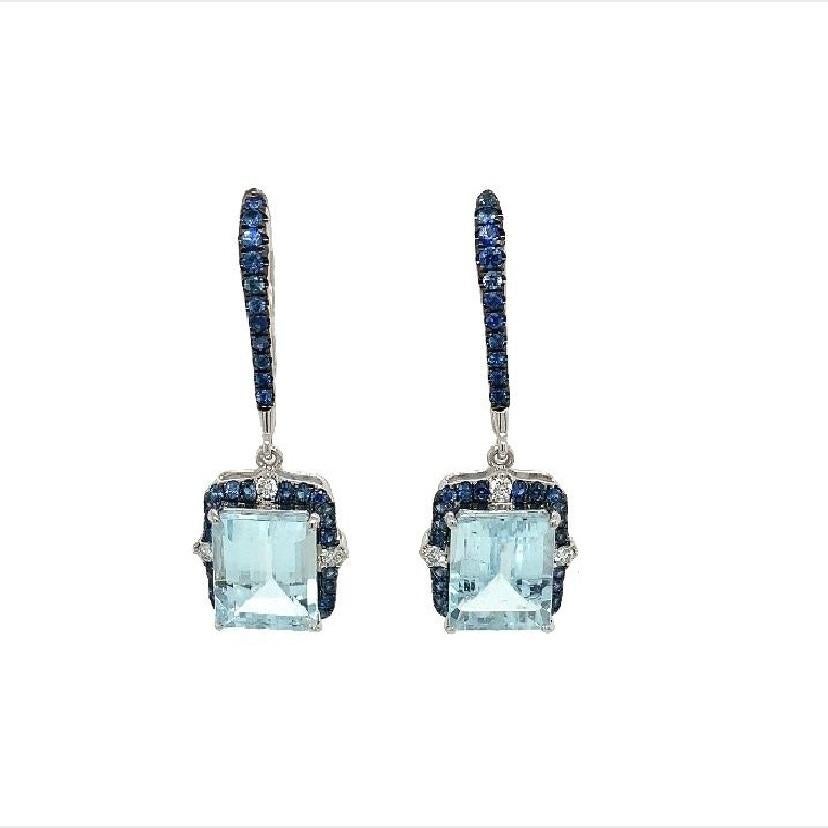 Women's or Men's Lucea New York Aquamarine Sapphire Diamond Earrings For Sale