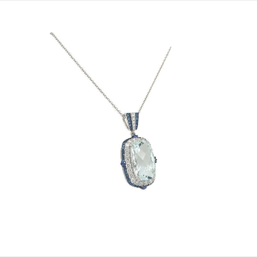 Mixed Cut Lucea New York Aquamarine Sapphire Diamond Pendant For Sale