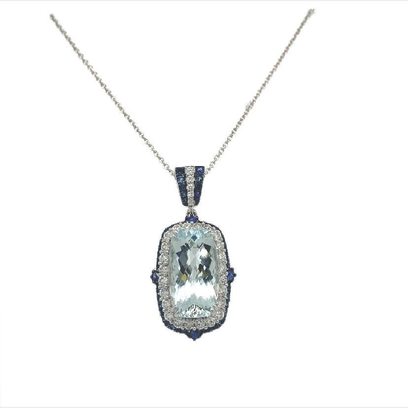 Women's Lucea New York Aquamarine Sapphire Diamond Pendant For Sale