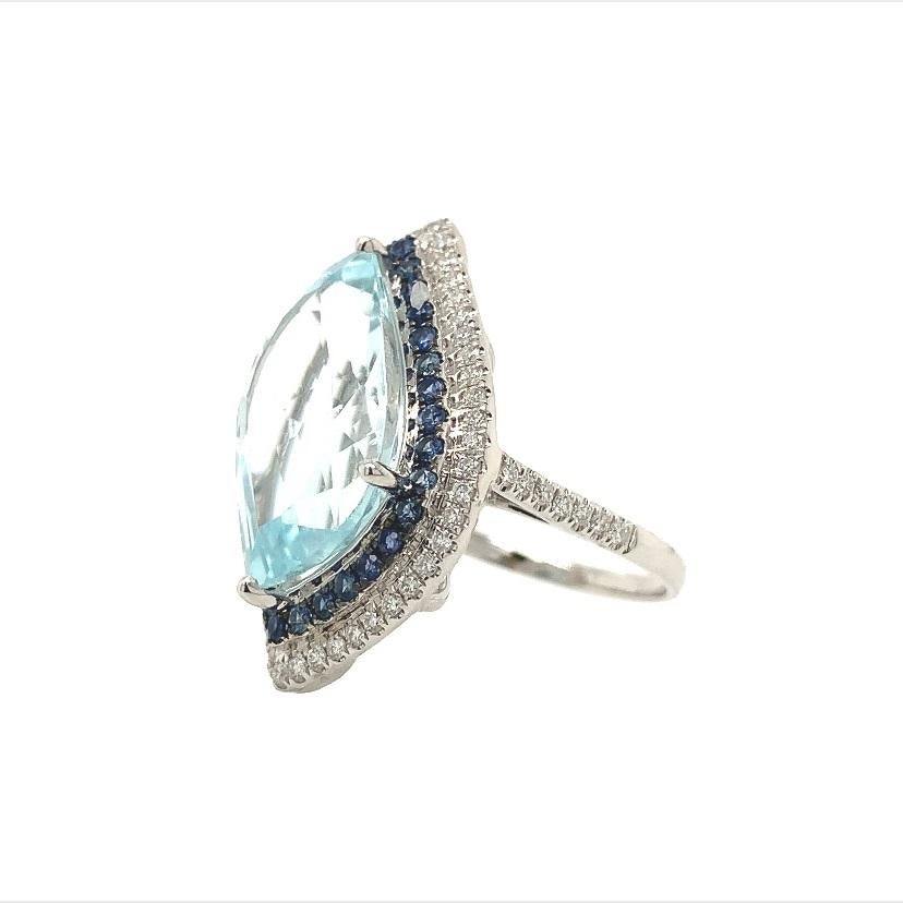 Aquamarin-Saphir-Diamant-Ring von Lucea New York (Zeitgenössisch) im Angebot