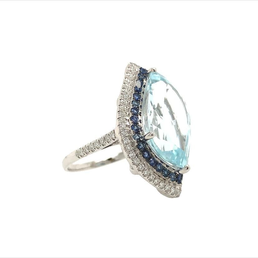 Mixed Cut Lucea New York Aquamarine Sapphire Diamond Ring For Sale