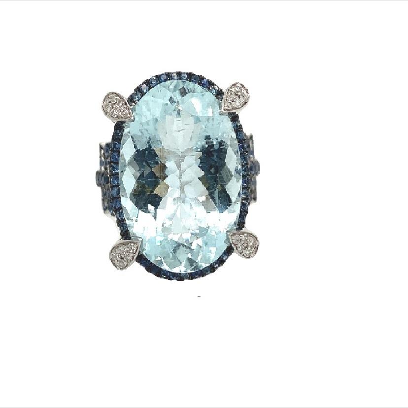 Women's Lucea New York Aquamarine Sapphire Diamond Ring For Sale