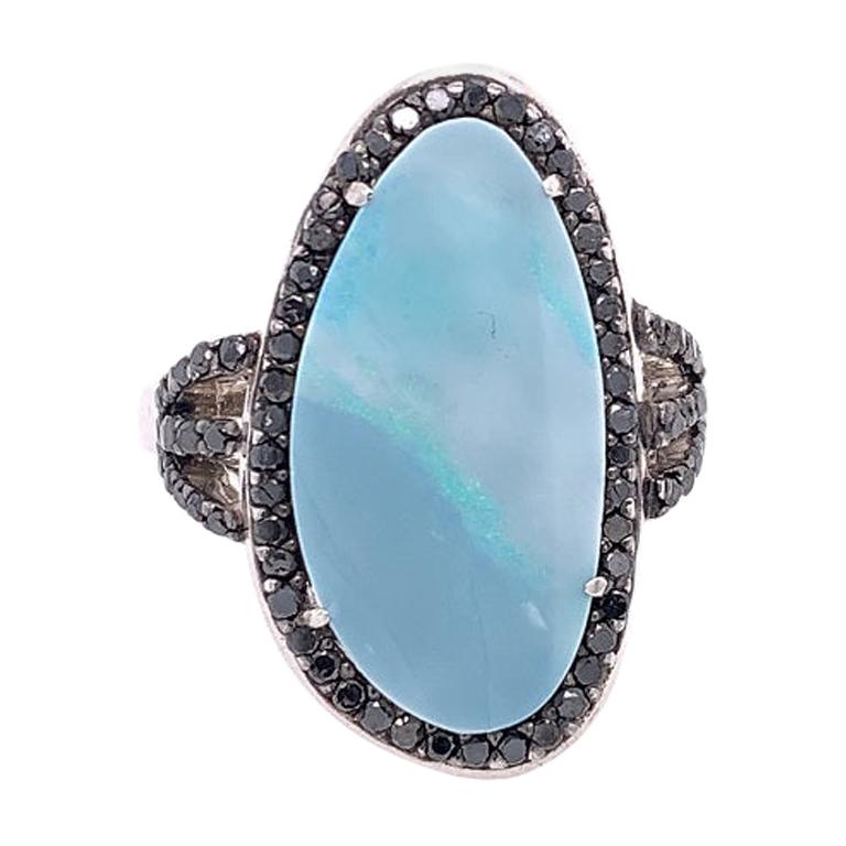 Lucea New York Australian Opal Ring with Black Diamonds Accent For Sale