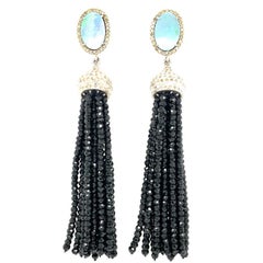 Lucea New York Australian Opal with Black Spinal Tassel Earrings