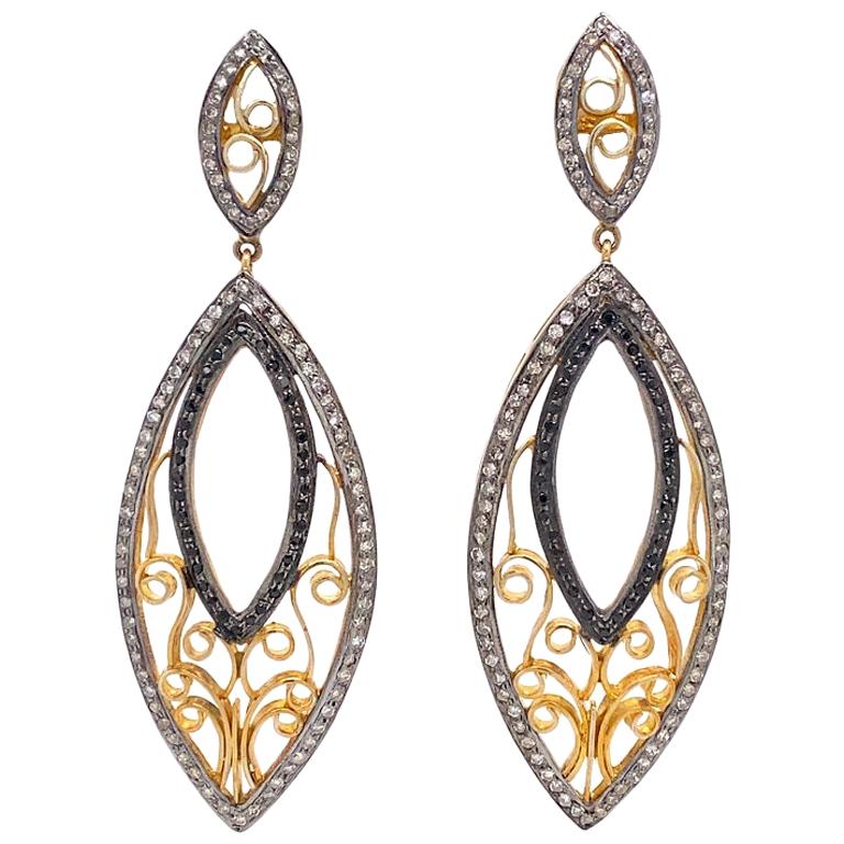 Lucea New York Black and Rustic Diamond Swirl Drop Earrings For Sale