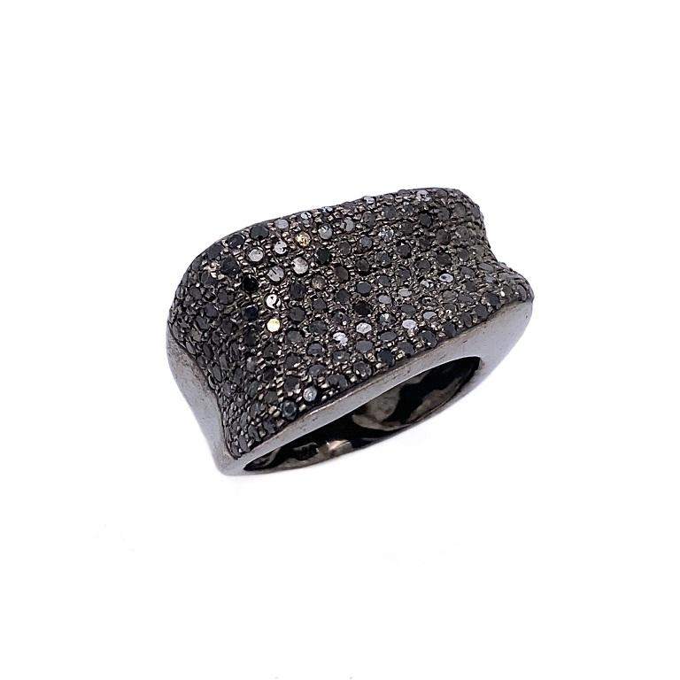 Round Cut Lucea New York Black Diamond Cocktail Ring For Sale