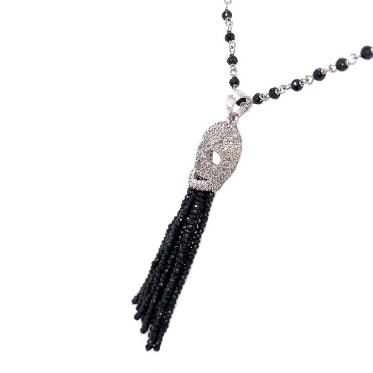 Contemporary Lucea New York Black Spinel and Diamond Skull Tassel Necklace For Sale