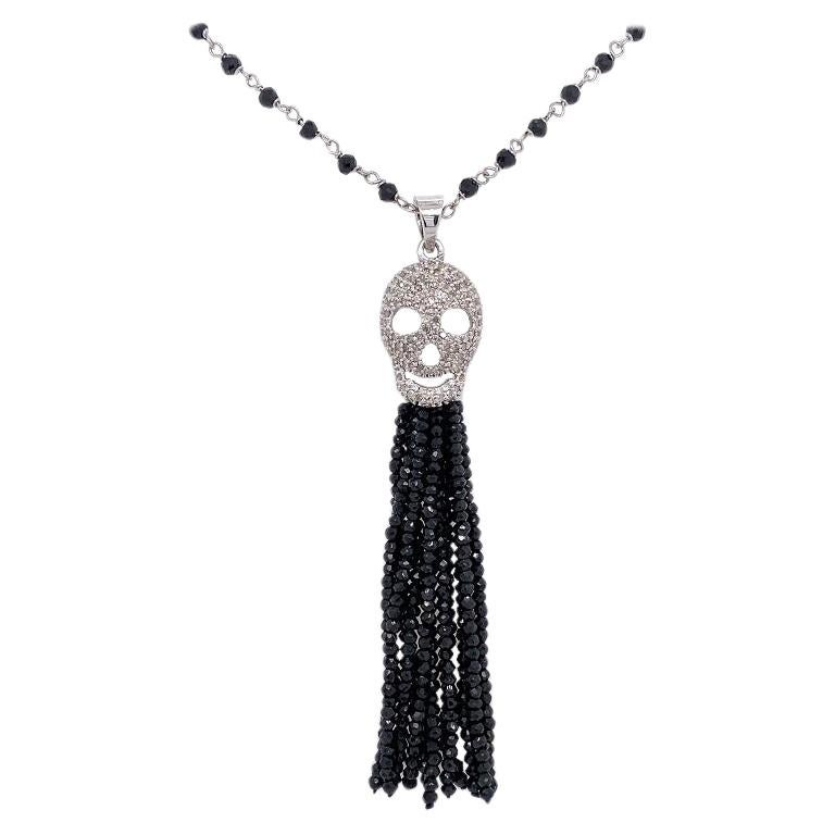 Lucea New York Black Spinel and Diamond Skull Tassel Necklace For Sale
