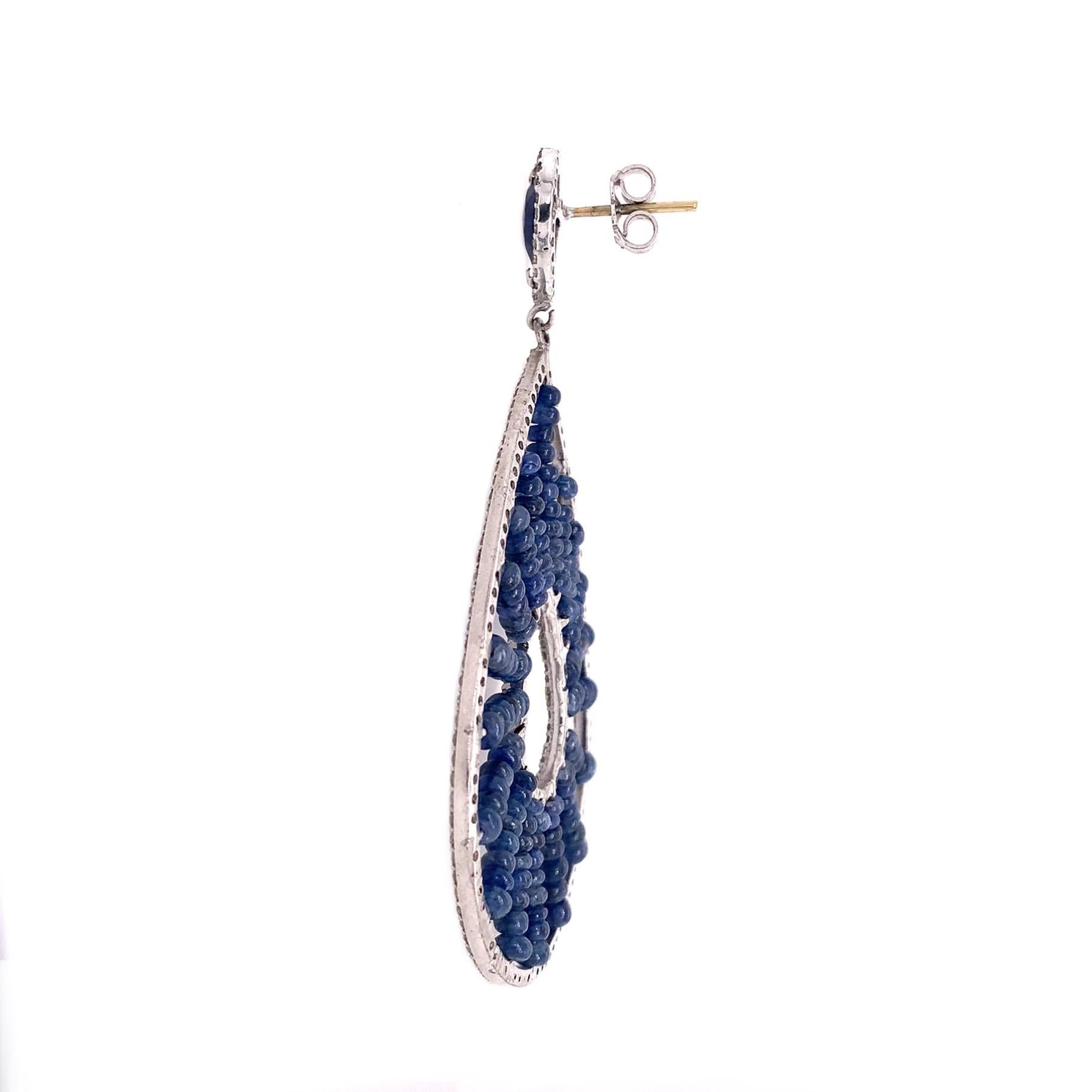 Bead Lucea New York Blue Sapphire and Diamond Earrings For Sale
