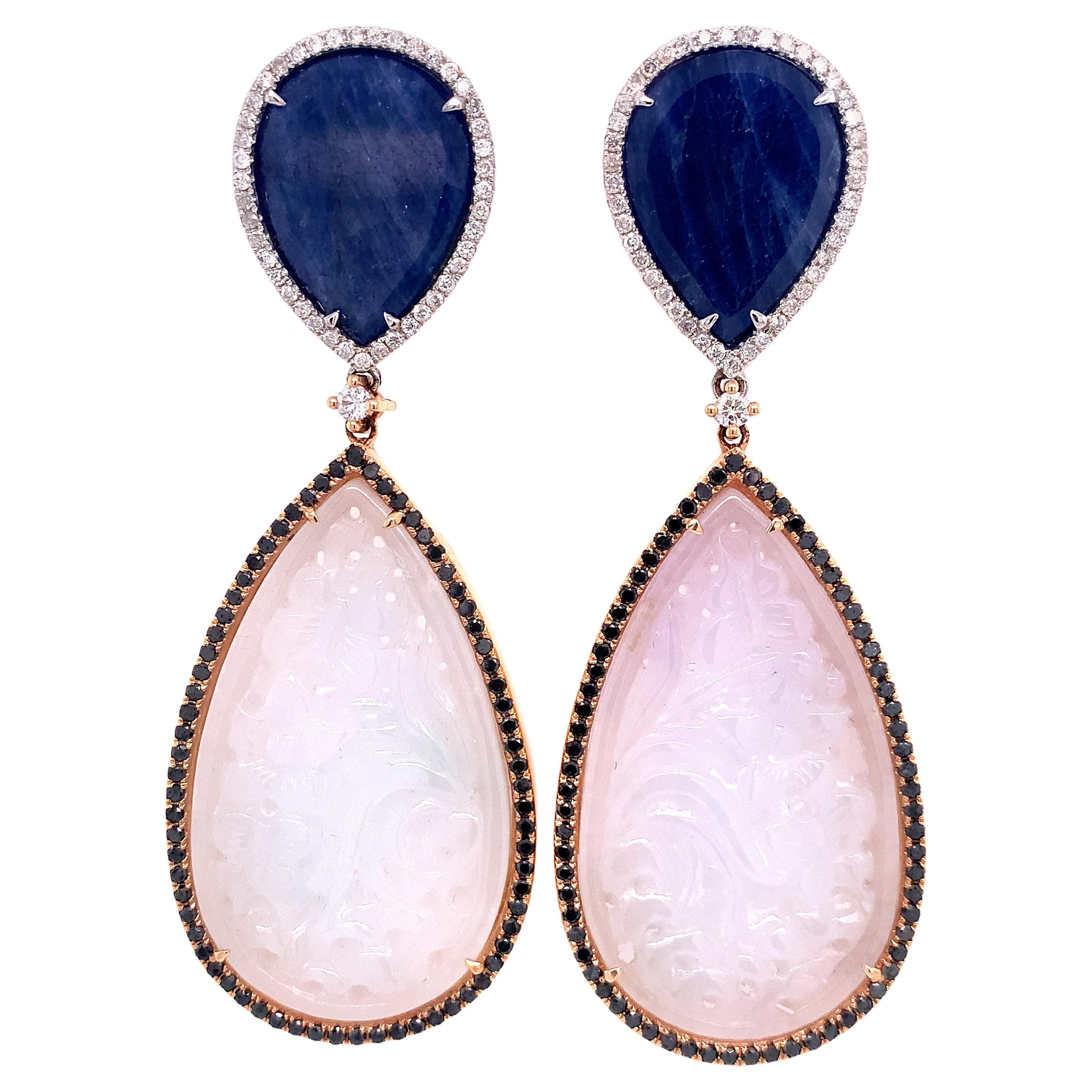 Lucea New York Blue Sapphire and Jade Carved Statement Earring For Sale
