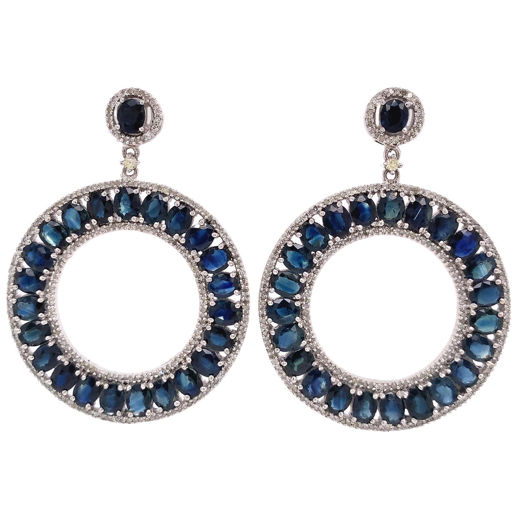 Lucea New York Blue Sapphire Drop Circle Earrings For Sale