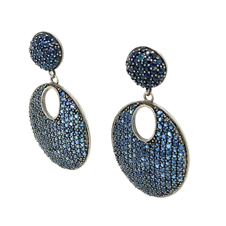 Round Cut Lucea New York Blue Sapphire Drop Earrings For Sale