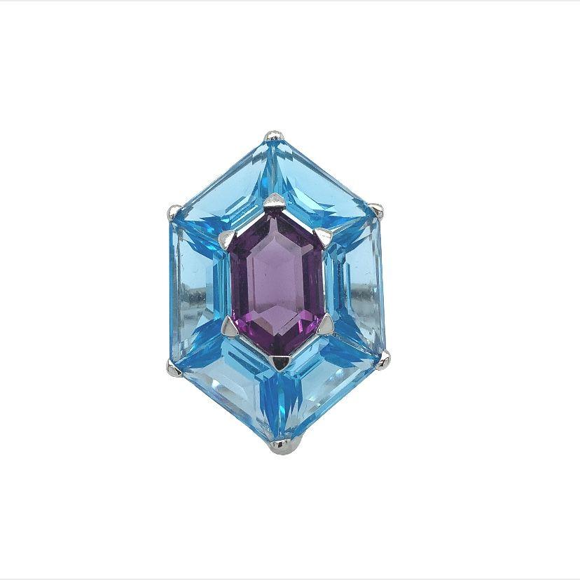 Women's Lucea New York Blue Topaz Amethyst and Diamond Ring For Sale