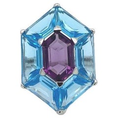 Used Lucea New York Blue Topaz Amethyst and Diamond Ring