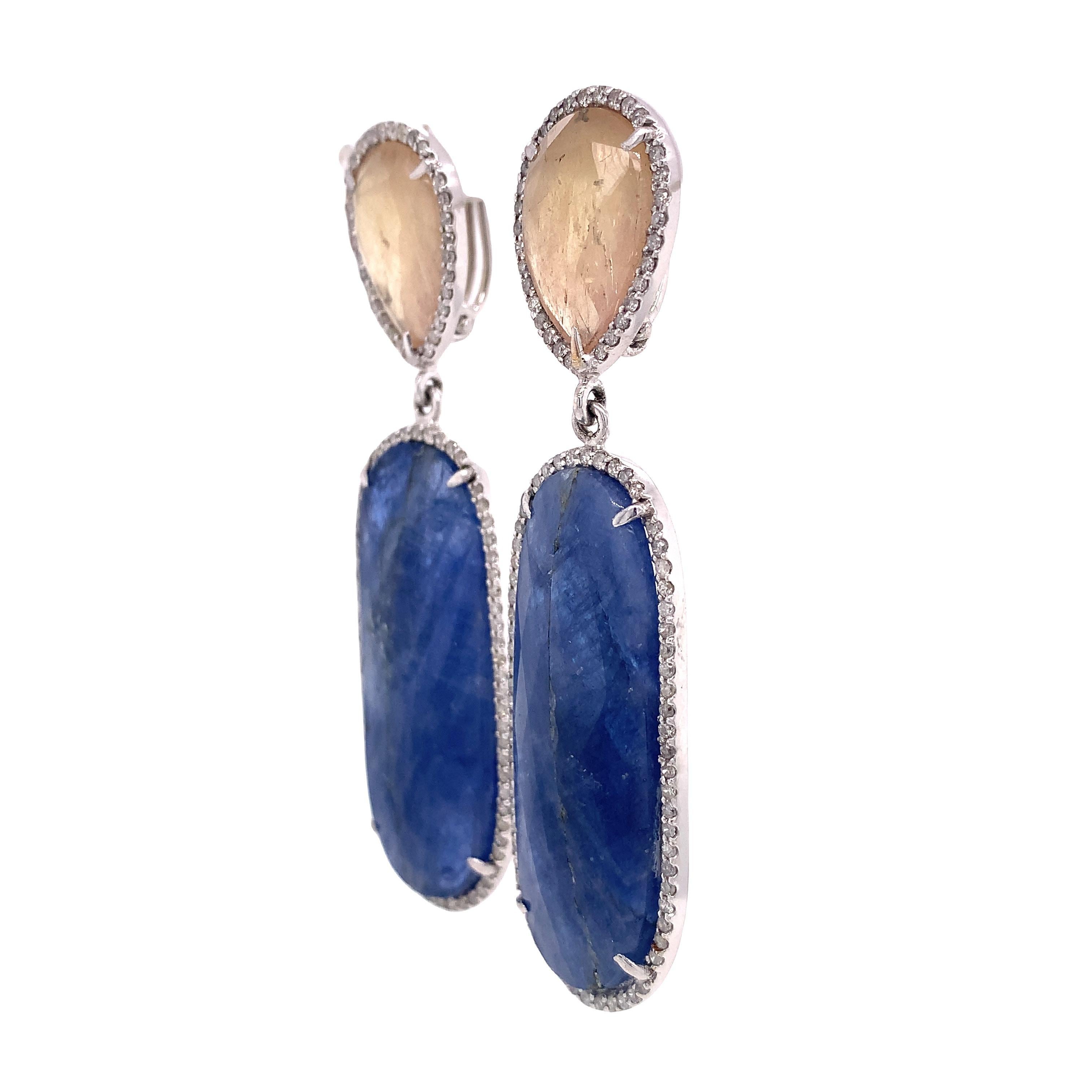 Contemporary Lucea New York Blue & White Sapphire Statement Earrings For Sale