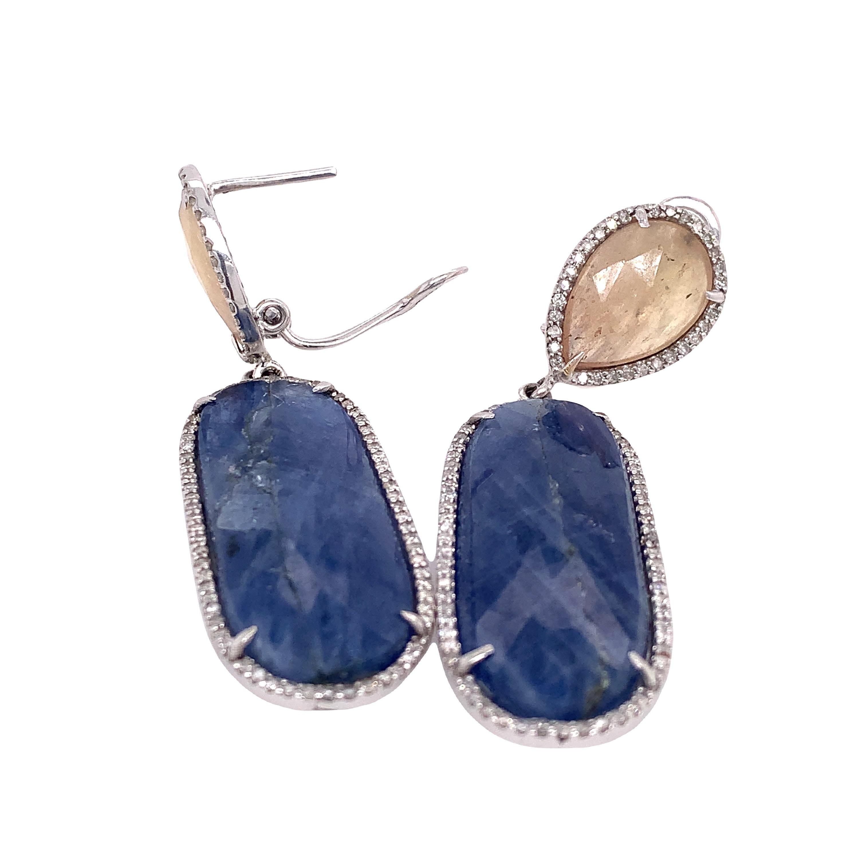 Rose Cut Lucea New York Blue & White Sapphire Statement Earrings For Sale