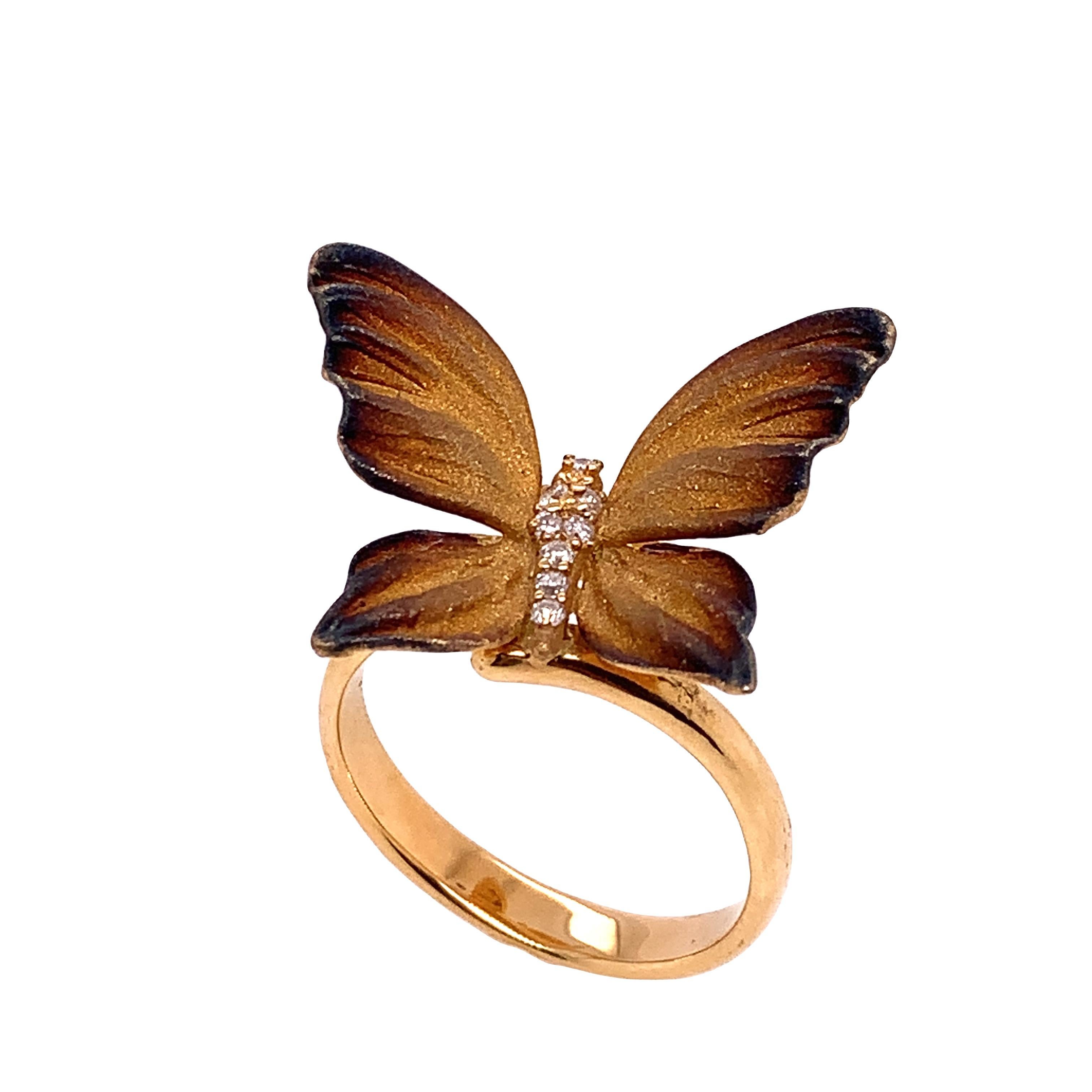 Gray-Brown Collection

Butterfly tainted yellowish brown rhodium ring with Diamonds set in 18K yellow gold.

Diamond: 0.05ct total weight.
All diamonds are G-H/ SI stones.


