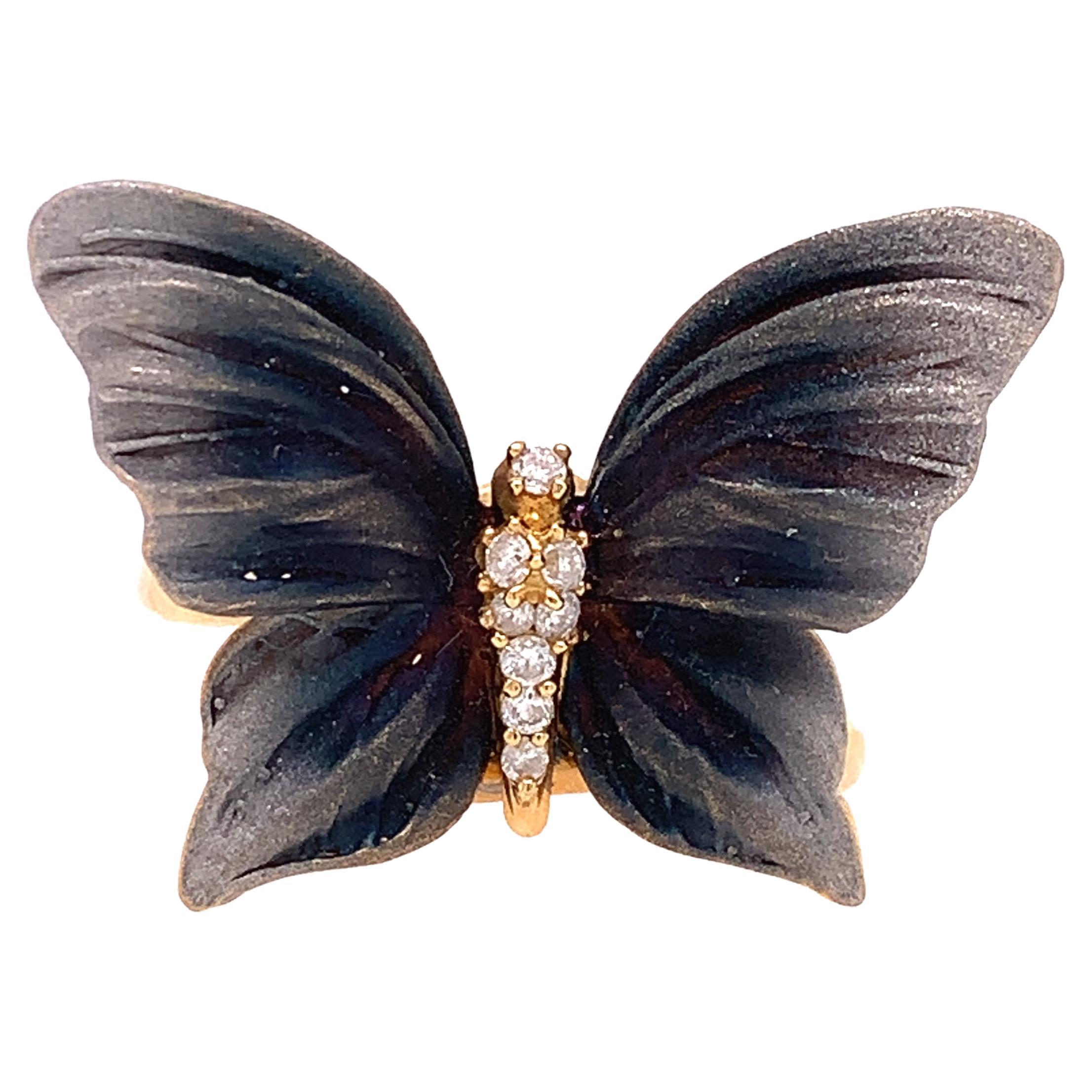 Gold- und Diamantring mit Schmetterling von Lucea New York