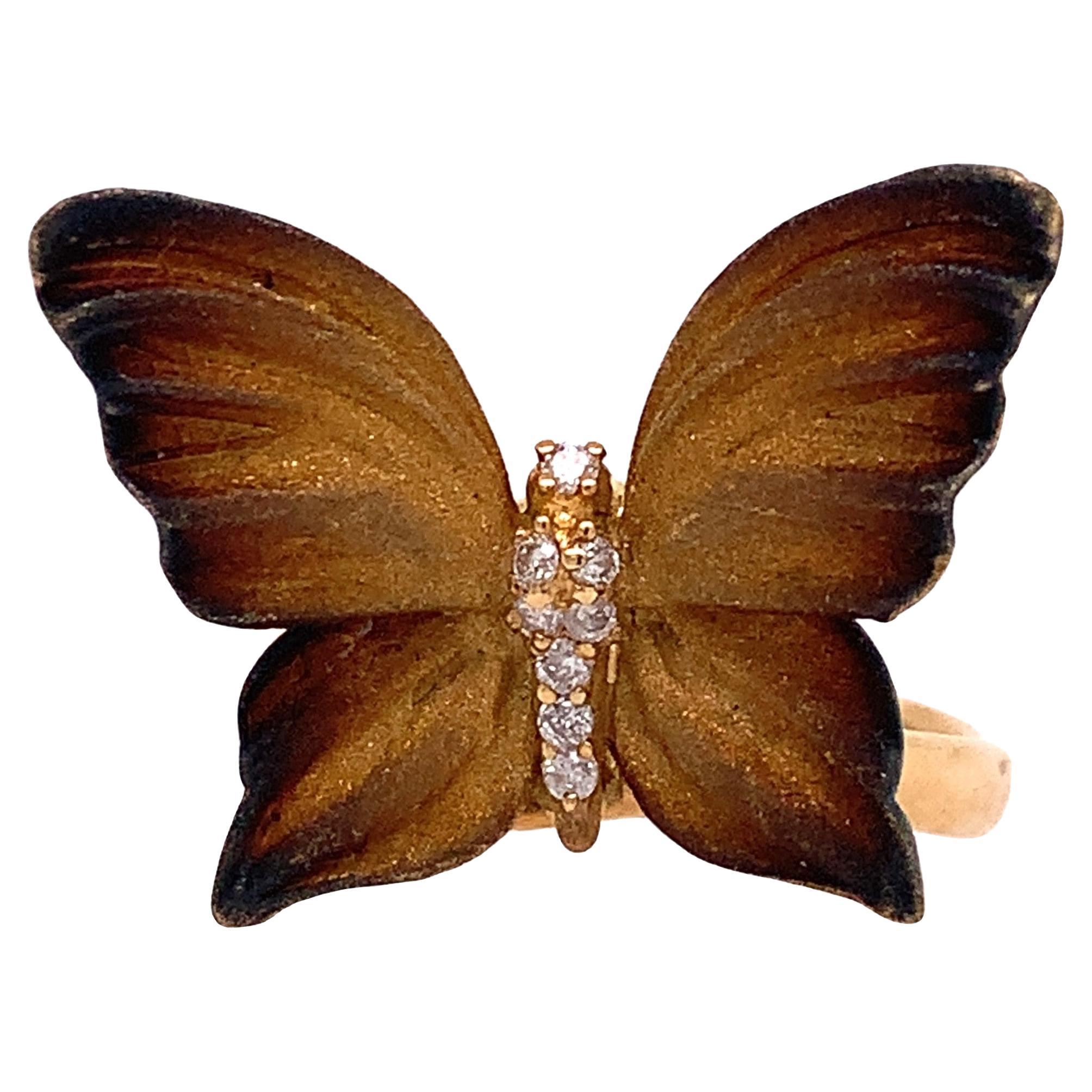 Gold- und Diamantring mit Schmetterling von Lucea New York