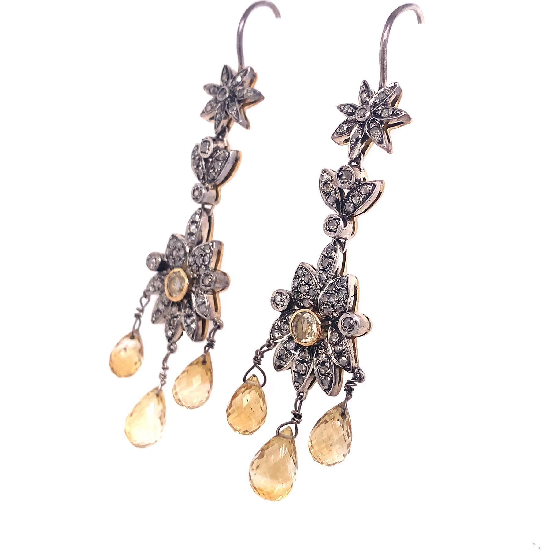 Life in color collection

Alluring mini Chandelier earrings each with three Citrine gemstones drop moving freely. Set in sterling silver and yellow gold.

Citrine : 6x9 mm, 6x10 mm approximately.
