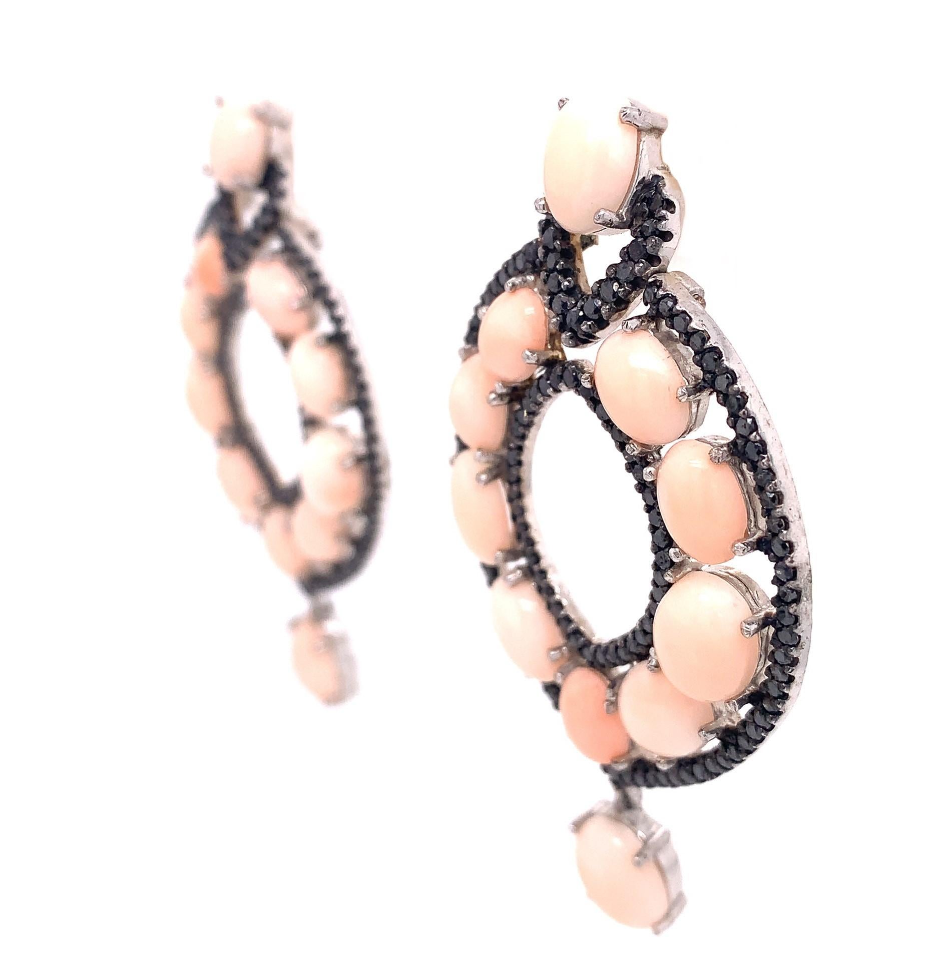 Contemporary Lucea New York Coral and Black Diamond Statement Earring For Sale