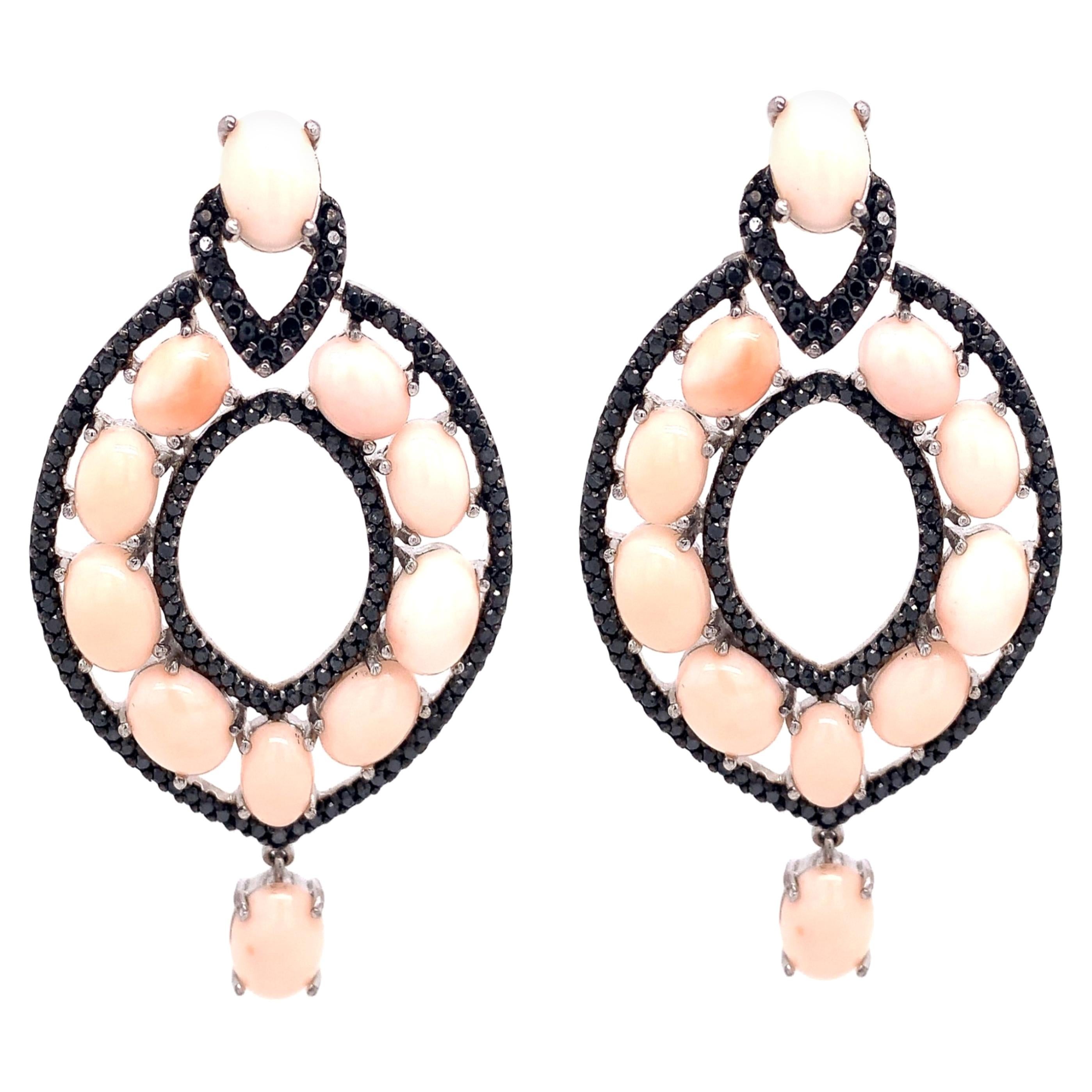 Lucea New York Coral and Black Diamond Statement Earring For Sale