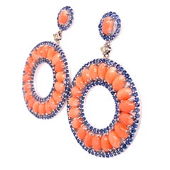Lucea New York Coral and Blue Sapphire Circle Earring