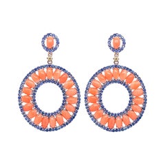 Lucea New York Boucles d'oreilles circulaires en corail et saphirs bleus