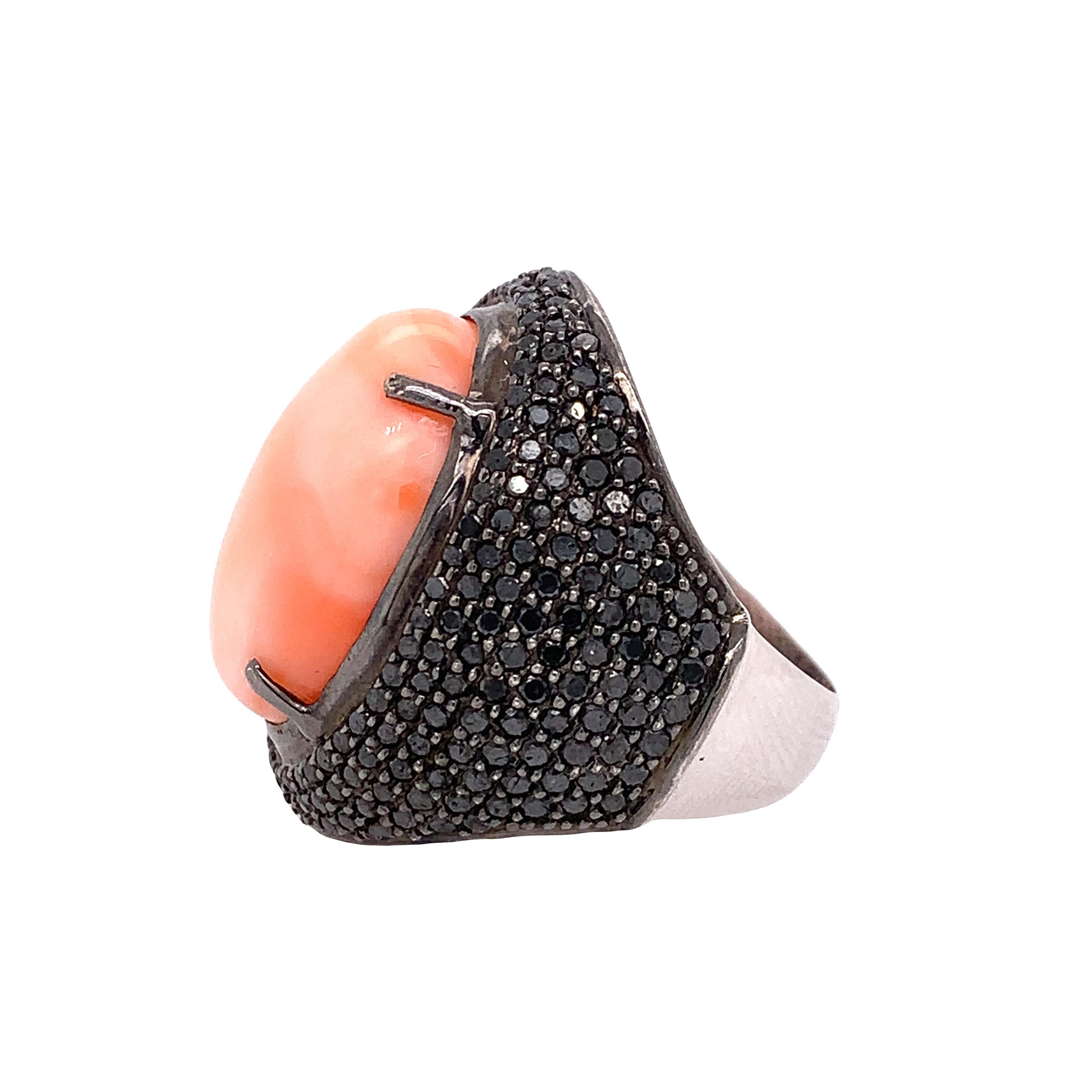 Contemporary Lucea New York Coral & Black Diamond Ring For Sale